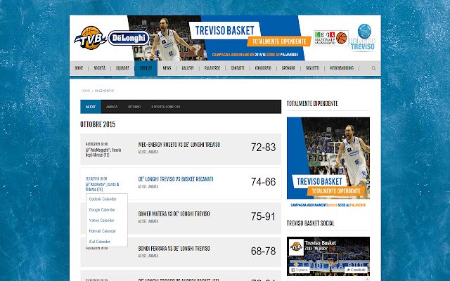 Calendario partite Treviso Basket  from Chrome web store to be run with OffiDocs Chromium online