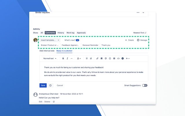 Canned Responses for Jira  from Chrome web store to be run with OffiDocs Chromium online