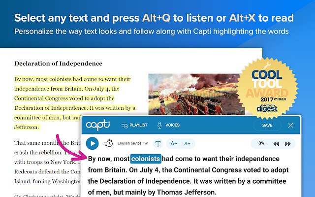 Capti Voice  from Chrome web store to be run with OffiDocs Chromium online