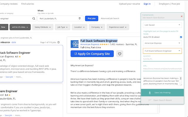 Careerscore : le bouton d'enregistrement de la recherche d'emploi de la boutique en ligne Chrome doit être exécuté avec OffiDocs Chromium en ligne