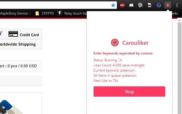 Carouliker  from Chrome web store to be run with OffiDocs Chromium online