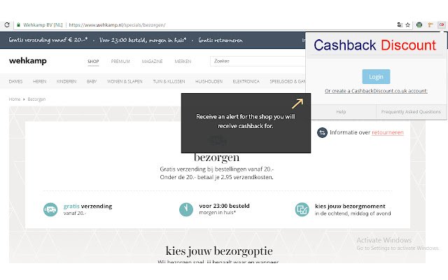 CashbackDiscount Alertbar  from Chrome web store to be run with OffiDocs Chromium online