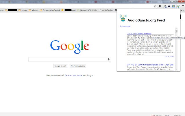 Catholic Sermons: AudioSancto Feed  from Chrome web store to be run with OffiDocs Chromium online