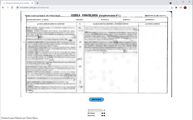 Cédulas Parcelarias Inmuebles Salta  from Chrome web store to be run with OffiDocs Chromium online