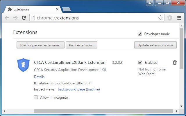 Chrome 网上商店的 CFCA CertEnrollment.XIBank 扩展将与 OffiDocs Chromium 在线运行