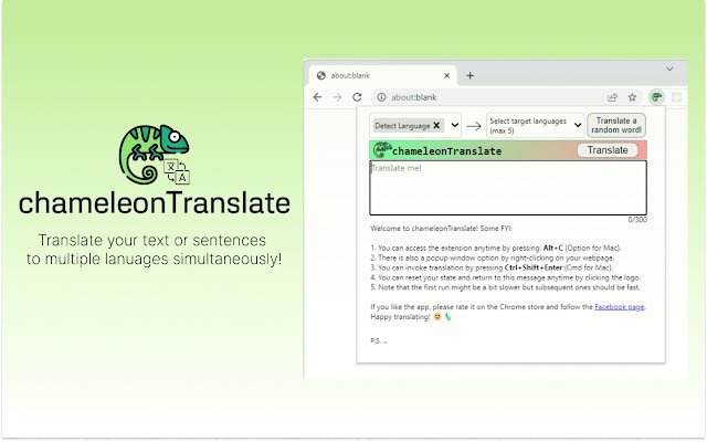 chameleonTranslate de Chrome web store para ejecutarse con OffiDocs Chromium en línea