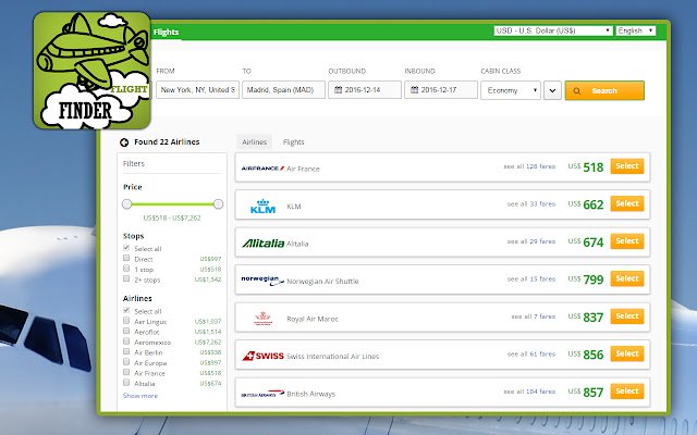 Cheap flights finder  from Chrome web store to be run with OffiDocs Chromium online