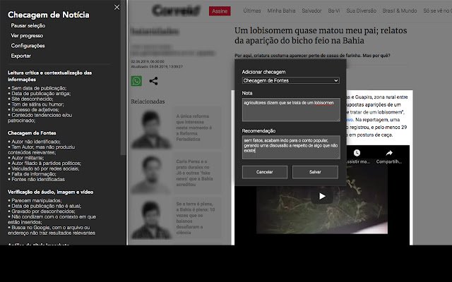 Checagem de Notícias  from Chrome web store to be run with OffiDocs Chromium online