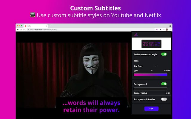 Checksub Custom Subtitles  from Chrome web store to be run with OffiDocs Chromium online