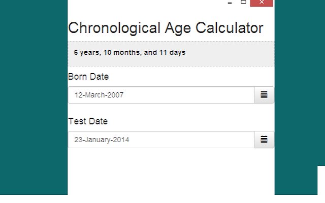 Chronological Age Calculator  from Chrome web store to be run with OffiDocs Chromium online