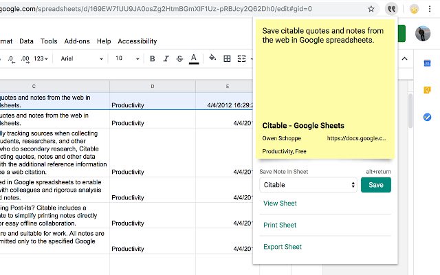 Citable  from Chrome web store to be run with OffiDocs Chromium online