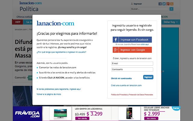 Clarín+Nación Sin registro ni publicidades Chrome ওয়েব স্টোর থেকে OffiDocs Chromium অনলাইনে চালানো হবে