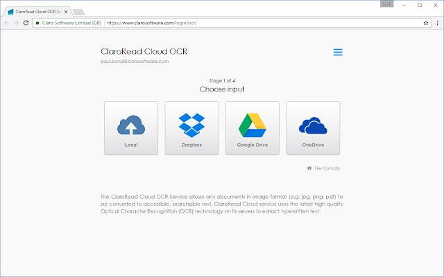 Claro Cloud OCR  from Chrome web store to be run with OffiDocs Chromium online