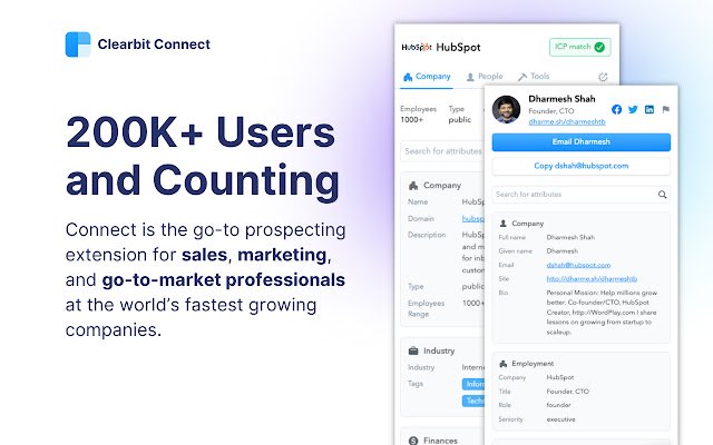 Clearbit Connect: Free, Verified B2B Emails  from Chrome web store to be run with OffiDocs Chromium online