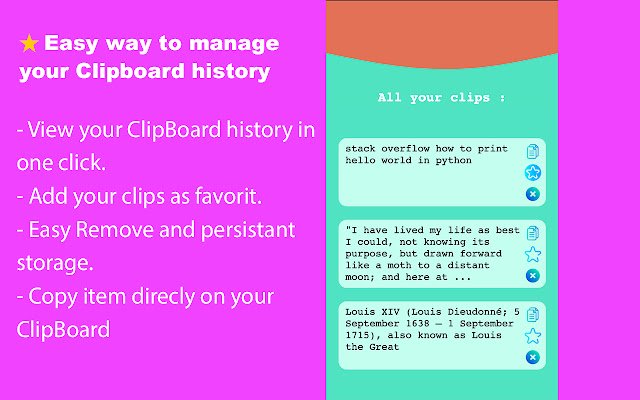 Clipou: Clipboard History Manager  from Chrome web store to be run with OffiDocs Chromium online