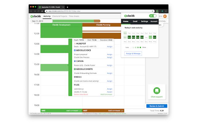 Clockk  from Chrome web store to be run with OffiDocs Chromium online