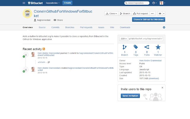 Clone in GitHub for Windows for Bitbucket  from Chrome web store to be run with OffiDocs Chromium online