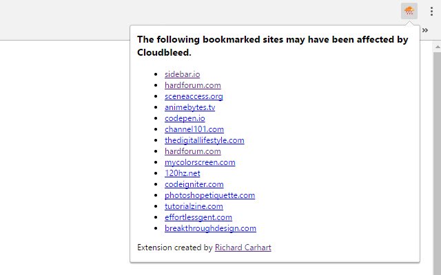 Cloudbleed Bookmark Checker  from Chrome web store to be run with OffiDocs Chromium online