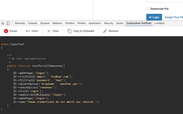 Codeception TestTools  from Chrome web store to be run with OffiDocs Chromium online