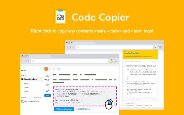 CodeCopier  from Chrome web store to be run with OffiDocs Chromium online