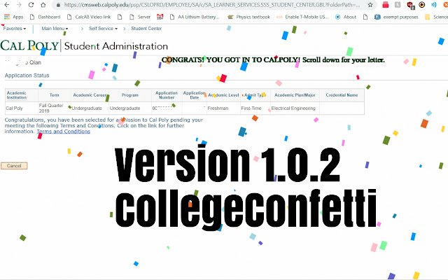 CollegeConfetti  from Chrome web store to be run with OffiDocs Chromium online