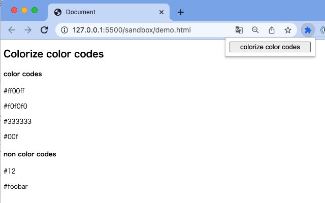 Colorize Color Codes  from Chrome web store to be run with OffiDocs Chromium online