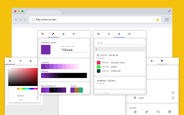 Coloroo color picker and palette manager  from Chrome web store to be run with OffiDocs Chromium online