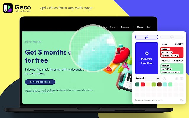 Інструмент вибору кольорів Geco з веб-магазину Chrome, який можна запускати з OffiDocs Chromium онлайн