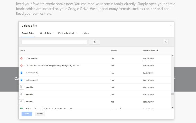 Comic Books Reader de Chrome web store se ejecutará con OffiDocs Chromium en línea