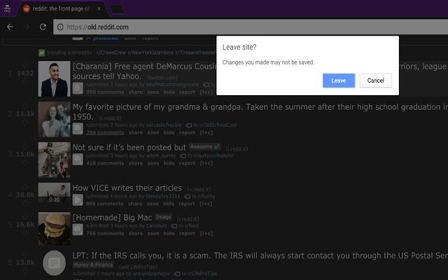 Confirm Prompt on Leaving Reddit Homepage  from Chrome web store to be run with OffiDocs Chromium online