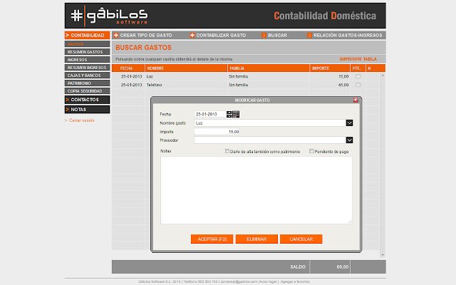 Contabilidad Domestica aus dem Chrome-Webshop soll mit OffiDocs Chromium online ausgeführt werden