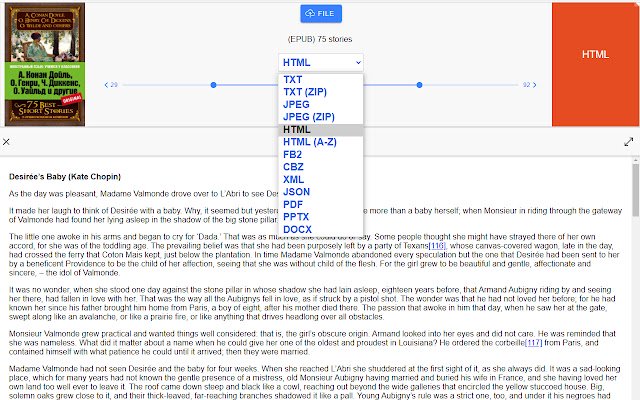 Convert EPUB to File  from Chrome web store to be run with OffiDocs Chromium online