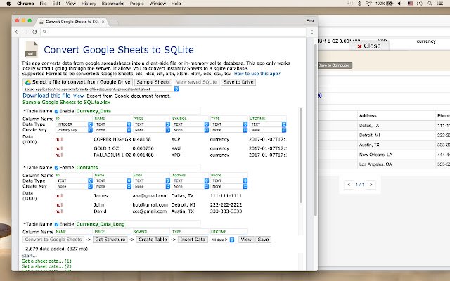 Convert Google Sheets to SQLite  from Chrome web store to be run with OffiDocs Chromium online