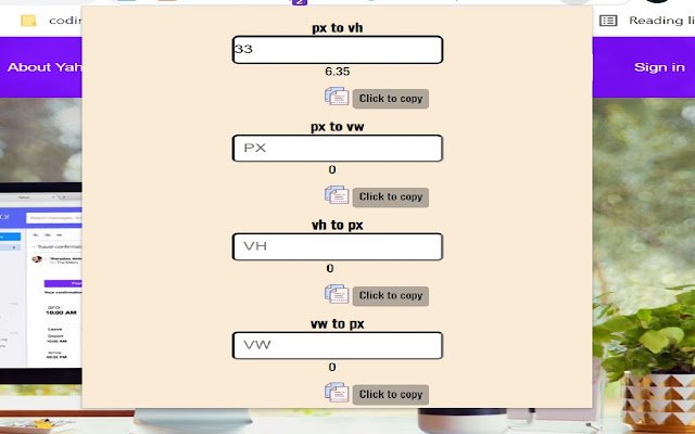 Convert pixel to viewport vh and vw  from Chrome web store to be run with OffiDocs Chromium online