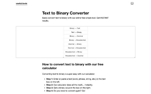 Convert Text to Binary Online Converter  from Chrome web store to be run with OffiDocs Chromium online