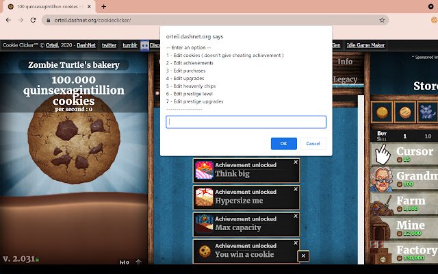 Cookie clicker control  from Chrome web store to be run with OffiDocs Chromium online