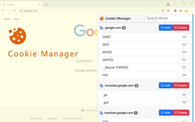 Cookie Manager  from Chrome web store to be run with OffiDocs Chromium online