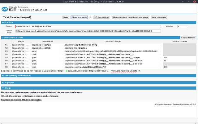 Copado Selenium Recorder dal Chrome web store da eseguire con OffiDocs Chromium online