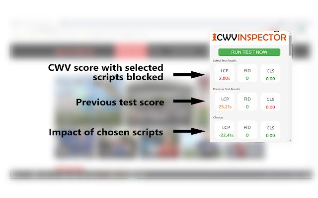 Core Web Vitals Inspector  from Chrome web store to be run with OffiDocs Chromium online