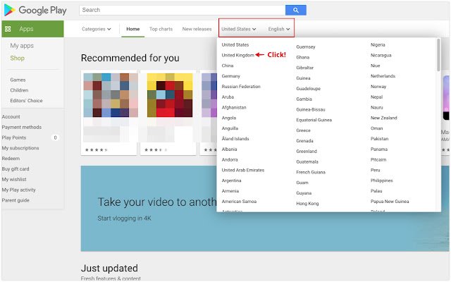 Country Switcher for Google Play  from Chrome web store to be run with OffiDocs Chromium online