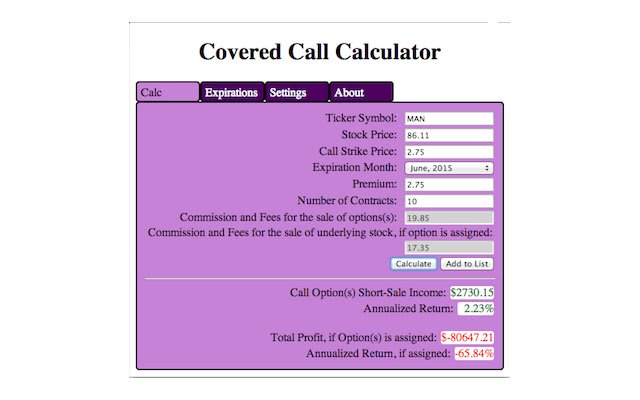 Covered Call Calculator  from Chrome web store to be run with OffiDocs Chromium online