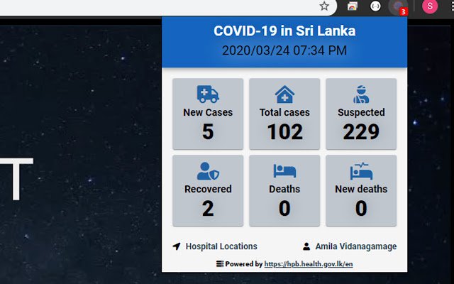 COVID 19 no Sri Lanka da Chrome Web Store será executado com OffiDocs Chromium online