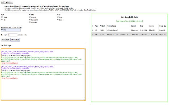 CoWIN Slot Availablity Notifier  from Chrome web store to be run with OffiDocs Chromium online