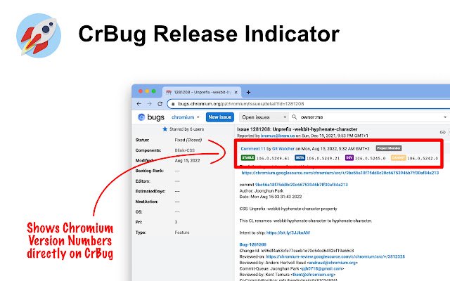 CrBug Release Indicator  from Chrome web store to be run with OffiDocs Chromium online