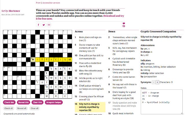 Cryptic Crossword Companion  from Chrome web store to be run with OffiDocs Chromium online