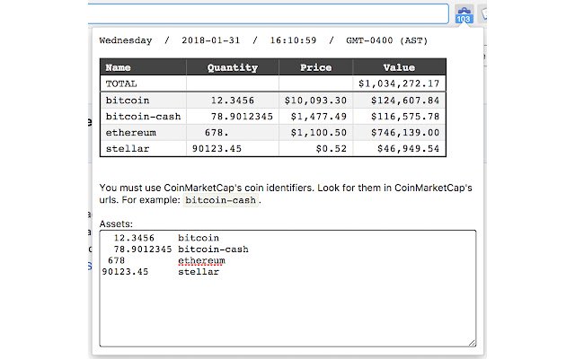 Valore del portafoglio di criptovalute dal Chrome Web Store da eseguire con OffiDocs Chromium online