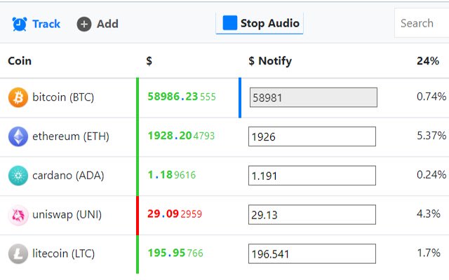 Cryptocurrency Price Notification  from Chrome web store to be run with OffiDocs Chromium online