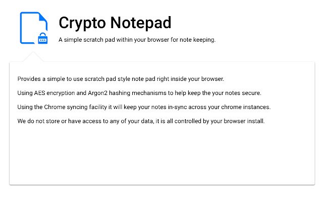 Crypto Notepad de la boutique en ligne Chrome à exécuter avec OffiDocs Chromium en ligne