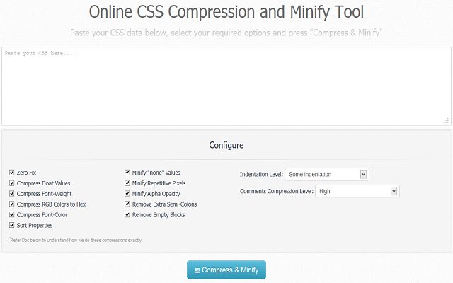 CSS Compressor and Minifier  from Chrome web store to be run with OffiDocs Chromium online