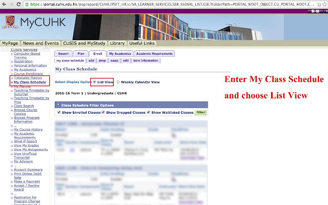 CUHK(SZ)  CUHK Class Schedule Exporter  from Chrome web store to be run with OffiDocs Chromium online